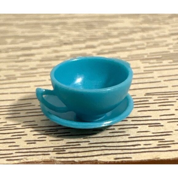 Vtg Miniature Marx Little Hostess Blue Plastic Teacups Plates Dollhouse Dish Set - Picture 10 of 13